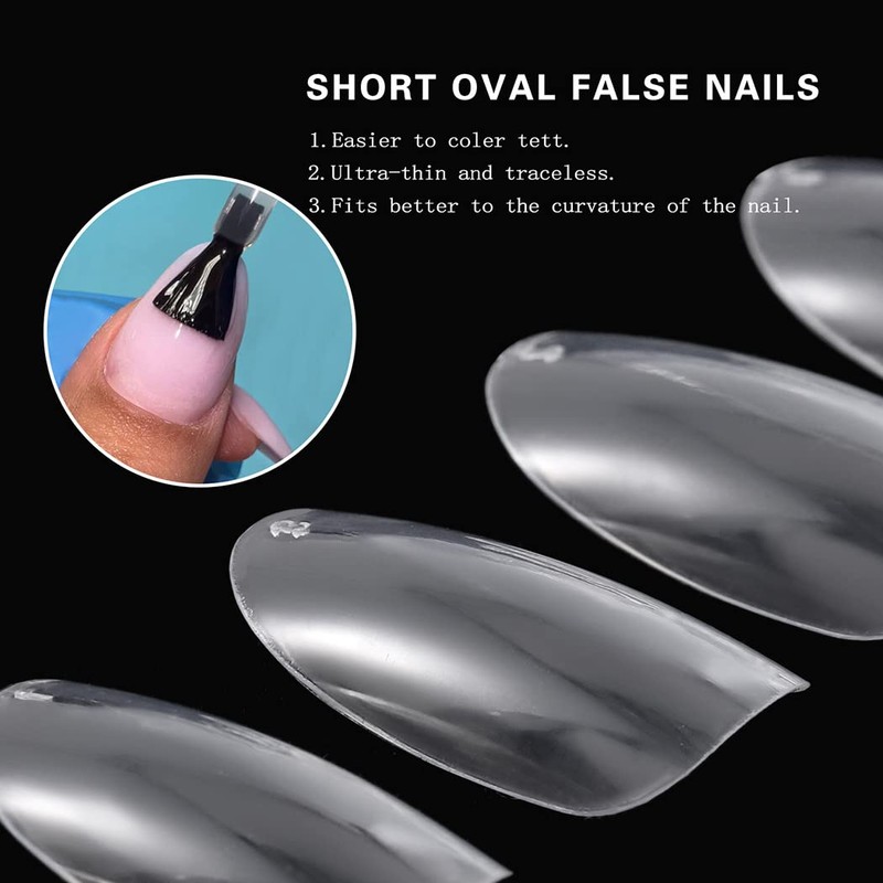 Sethexy Short Oval False Nails 500Pcs 10Sizes Full Cover Acrylic