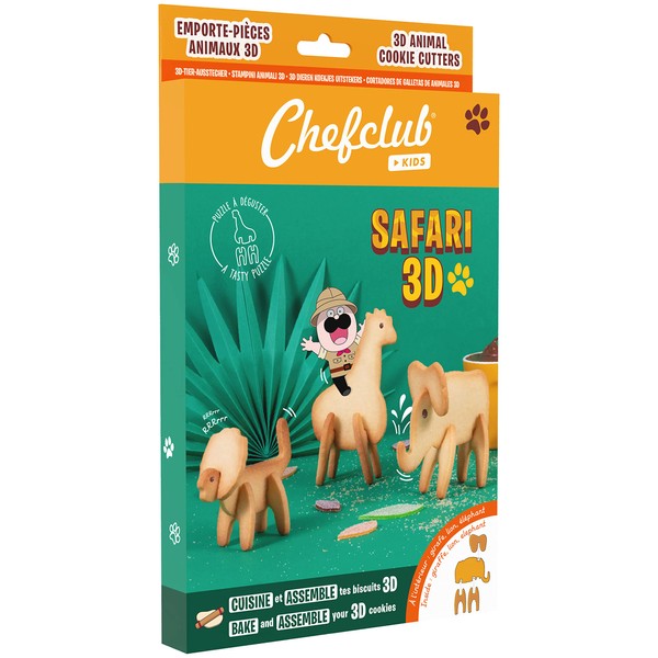 Chefclub Kids 3D Safari Cookie Cutters with Recipe - Multilingual,