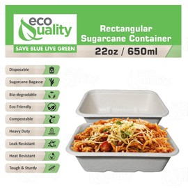 EcoQuality 22oz Disposable Bowls - Rectangular Compostable Sugarcane Fiber Biodegradable Paper Bowls Eco-Friendly Oblong Take Out Food Containers, Food Storage, Microwave Safe, Meal Prep (100 PACK)