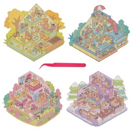 4-Season DIY 3D Scene Stickers Kit with Background Cards & Tweezer: Creative Focus-Boosting Play for Kids/Adult Beginners, Stress Relief Pass Time Activity for Home/Travel/Gift