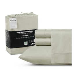 Queen Bed Sheets Set - 100% Organic Cotton Sheets Queen Size, 300 TC 4 PC Queen Bed Sheet, Breathable Sheets queen size bed set deep pockets, Hotel Luxury Bed Sheets Set, Cooling Sheets Queen - Sage