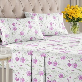 4 Piece Pink Sheets Queen Set – Luxury Vintage Flat Sheet 90 x 102, Fitted Sheet 60 x 80 and 2 Pillowcases 20 x 30 – Deep Pocket, Ultra-Soft Boho Botanical Bed Sheets – Oeko-TEX Pink Floral Sheets Set