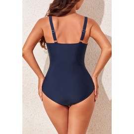 Smismivo - Traje de baño con control de abdomen para mujer, traje de baño de una pieza, estilo retro, fruncido, estilo clásico, acolchado, Azul marino, 3X-Large