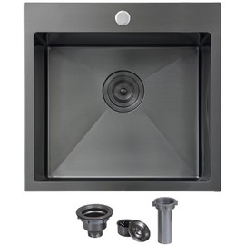 VCCUCINE 18x18 Inch Gunmetal Black Bar Sink Drop in,18 Inch Topmount RV Small Kitchen Sink, Handmade Stainless Steel Wet Bar Sink, Outdoor Single Bowl Prep Sink with Drain