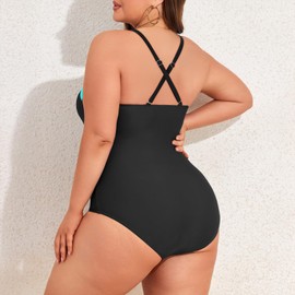 Durio Women's Large Size Tummy Control Swimwear One-Piece Swimsuits U Neck Swimsuits Adjustable Shoulder Strap, mint green, 48