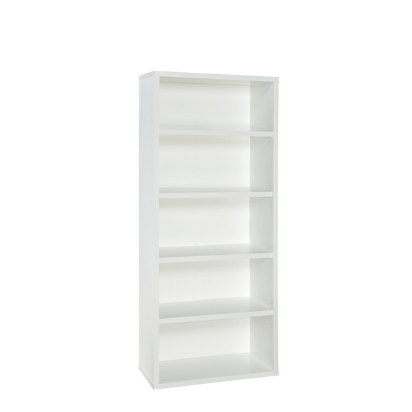 ClosetMaid Bookshelf with 5 Shelf Tiers, Adjustable Shelves, Tall Bookcase Sturdy Wood with Closed Back Panel, White Finish