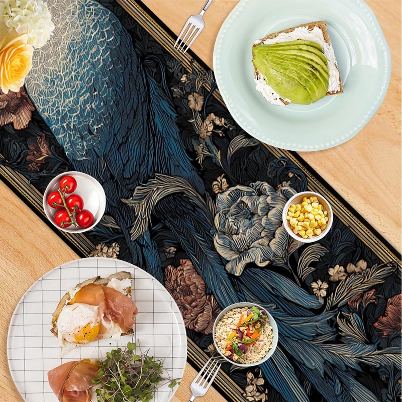 Bird and Floral Table Runner 13x72 Inch, Elegant Nature Design