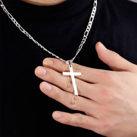 ALEXCRAFT Figaro Chain Necklace 5mm Mens Chain Necklace 20 inches Silver Chain Necklace Silver Cross Necklace for Men