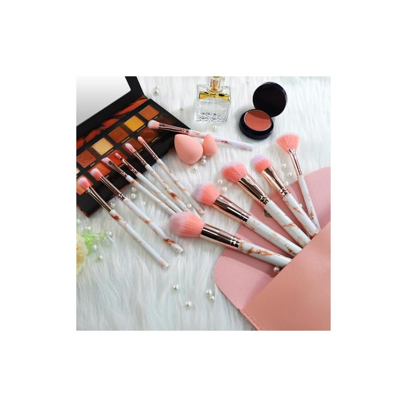 Marble Makeup Brushes Set 12 PCS with 2 Blending Sponges