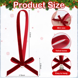 Cinnvoice 24 Pcs Velvet Christmas Mini Bow Hangers Ornaments Velvet Ribbon Bows for Christmas Tree Rustic Crafts Gift Bows Vintage Hanging Ornaments for Home Xmas Holiday Decor(Wine Red)