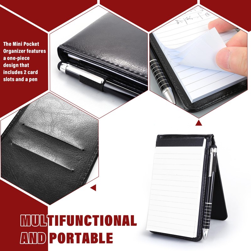 TIESOME Small Leather Notepad Holder with Pen, Pocket Notebook Holder