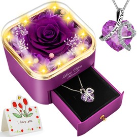 Lebana Preserved Purple Real Rose with Heart Necklace -Eternal Flowers Rose Birthday Gifts for Women Wife Mom Girlfriend Grandma Gifts Idea on Christmas Valentines Mothers Day for Her