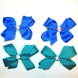 Sublimation Specialties Mini Quad Hair Bow, 2 Pairs, Batch B6, Made in The USA (Royal and Teal)