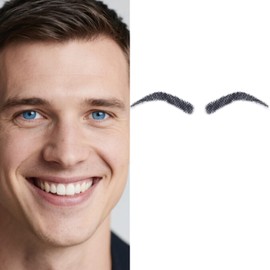 Fake Eyebrows, One Pair False Eyebrows Natural Invisible Realistic 100% Handmade Full Lace, Re-Usable False Eyebrow Extensions for Man and Women (A10)