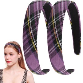 2 Pcs Purple Hair Accessories for Girls, Fabric Headband Women Tartan Headbands Red Hairbands for Women Girls