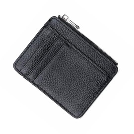 Ryaupy Damen Geldbörse klein – Slim Kreditkartenhalter mit Reißverschluss für 8 Karten, RFID-Schutz, minimalistisch & schwarz – Weiches Leder-Portemonnaie ohne Münzfach