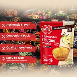 MTR Spiced Chutney Powder - Indian Spice Blend with Black gram dal, Red Chilli, Curry Leaves, Mustard, and Asafoetida - Instant and Easy to use - Ideal for Meal Time - Pack of 6