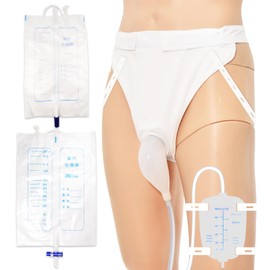 Wearable Urinal for Men, Reusable Protable Silicone Urinals with Day and Night Collection Urine & Leg Bag, Urinary Drainage Bag System for Elderly Bedridden Patients (2000ml+1000ml+500ml)