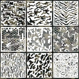 Giantree Camo Paint Stencils 12 Inch Reusable Camouflage Stencils Painting Crafts Templates Drawing Stencil for Spray Paint Wood Canvas Paper Fabric Wall and Furniture
