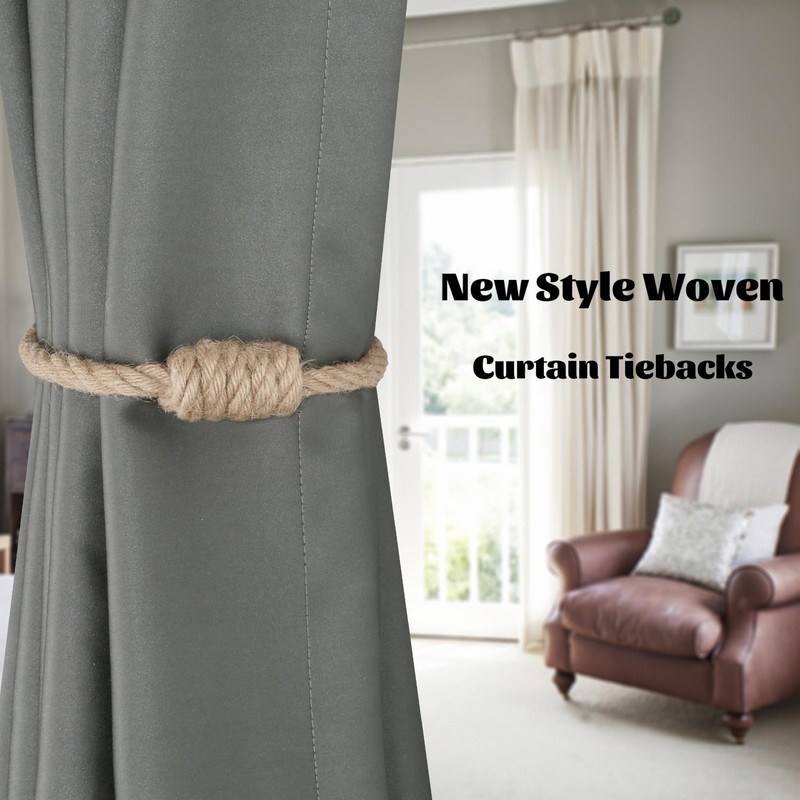 BEL AVENIR Magnetic Jute Curtain Tiebacks, Decorative Drapery Holdbacks Bohemian