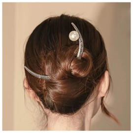 Xduargs Boho Crescent Moon Hair Stick Hair Clip Vintage Moon Hair Fork Barrette Large Pearl Moon Hair Slide Hairpin French Pearl Hair Stick Clip Decorative Hair Accessories for Women(Style B)