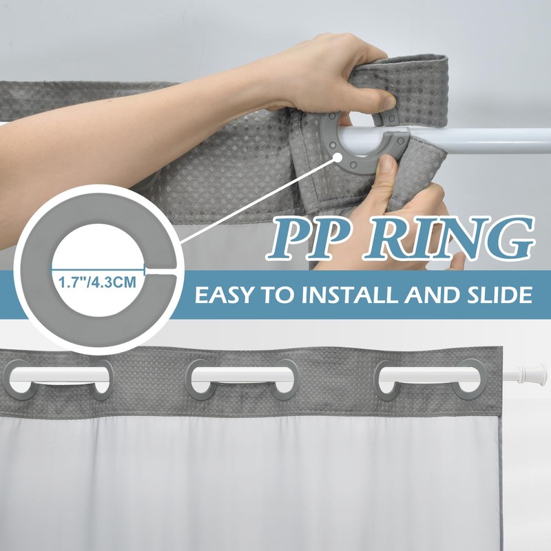 EUTXL Grey Shower Curtain and Liner Set - 230GSM Waffle