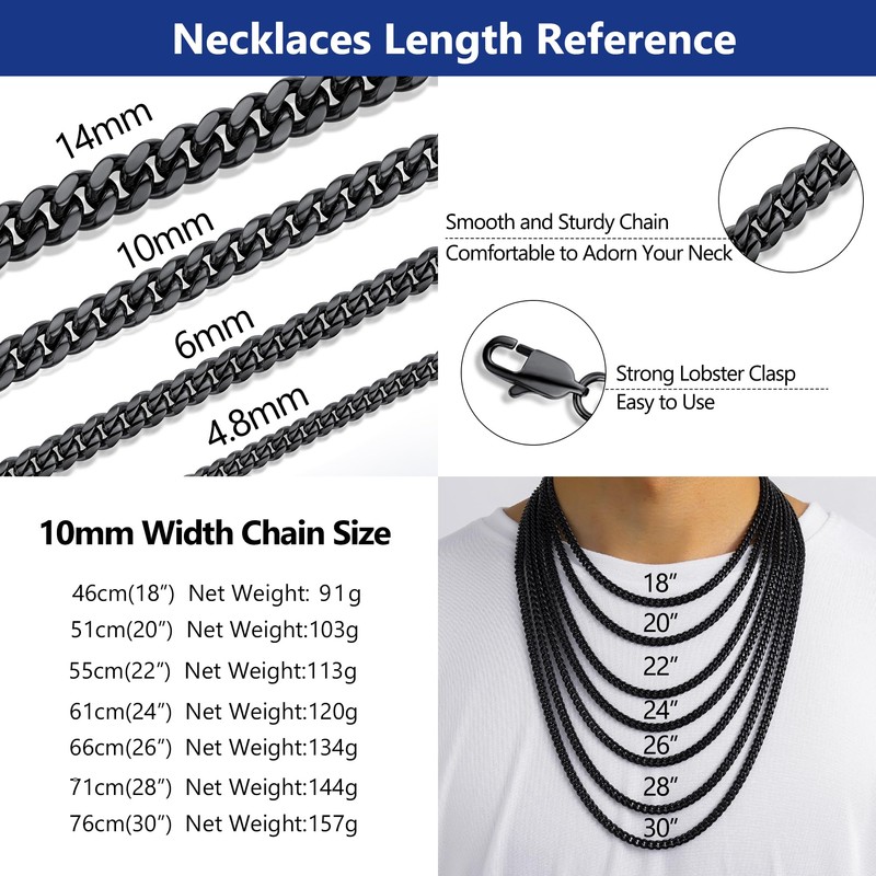 20inch Biker Thick Chain for Men Black Necklace Big Cuban