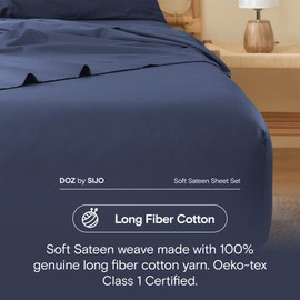 DOZ 100% Long Staple Cotton Sheet Sets, Soft Sateen Weave Cotton, Smooth, Breathable, Cooling Sheets, Hotel Comfort, Durable, 3pc – 2 Pillowcases 1 Fitted (Sapphire, King)