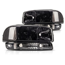 MARSFLUX Headlight Assembly Set Pair Compatible with 1999-2006 GMC Sierra, 2000-2006 Yukon, Headlamp Pair with Black Housing Black Smoke Lens (Driver and Passenger Side)