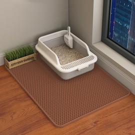 HCY&WLD Cat Litter Mat, Honeycomb Double Layer Cat Litter Trapping Mat, Waterproof Urine Proof Non-Slip, Scatter Control, Less Waste, Easier to Clean (Brown, 30" X 22")