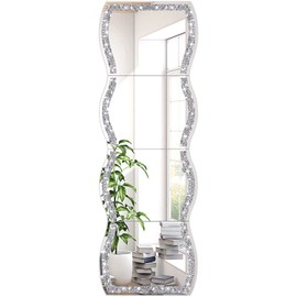 ZOLAPI Wave Pattern Crushed Diamond Body Mirror Set - 4pcs 11x15 inch Dressing & Makeup Mirror for Decor, Gym, Door