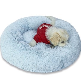 SM4BED Calming Dog Bed for Small Medium Dogs Cats, 23'' Round Anti-Anxiety Warm Fluffy Plush Faux Fur Bed, Soft Anti-Slip Donut Washable Pet Bed, Fits up to 30 lbs Pets
