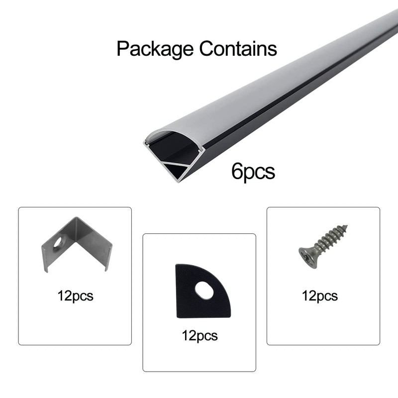 HAMRVL 6-Pack 30cm/1ft Led Channel Diffuser Black Aluminum with Mliky