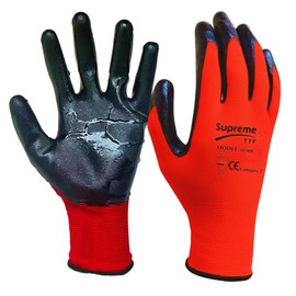 SupremeTTF 24 Pair Red Work Gloves Nitrile coated Gloves Builder's gloves Gardening Gloves Construction Warehouse use gloves grip gloves men women (2XL-11)