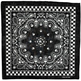 Zac's Alter Ego Skull & Paisley Bandana/Face Mask with Chessboard Border