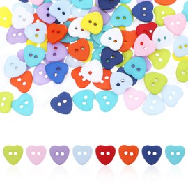 Pack of 100 Colourful Buttons for Crafts with 2 Holes for Crafts Made of Resin Colourful Buttons Sewing Small Heart Sewing Buttons for Sewing Crafts, Knitting, Children DIY Dresses Sewing Gift