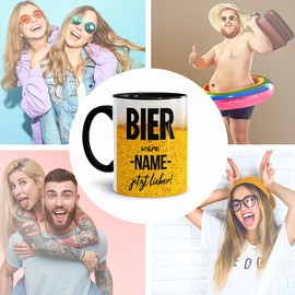 Personalisierte Tasse für Männer - Bier wäre Mir jetzt Lieber - mit Name beschriften - Geschenk für Männer, Freunde und Kollegen - Keramik Innen & Henkel Schwarz, 300 ml