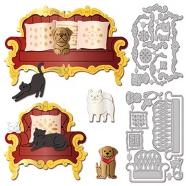GLOBLELAND Sofa and Chair Cutting Dies Metal Retro Layered Cat and Dog Cutting Die Template Paper Cutting Dies for Scrapbooking Card Making Crafts Paper Cards