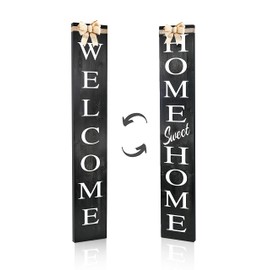 2in1 Merry Christmas Welcome Sign for Front Door Standing, Happy Thanksgiving Sign for Front Porch Standing, Christmas Porch Sign,Outdoor Wooden Interchangeable 4ft Tall Vertical Wood Holiday Fall Signs.