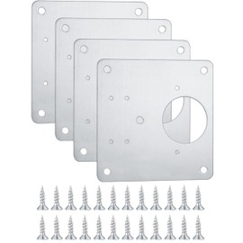 4 Pcs Stainless Steel Hinge Repair Plate, Cabinet Hinge Repair Plate with Hole Bracket, Kitchen Door Hinge Repair Plate with Custom Screws for Kitchen Furniture Wardrobe (4)