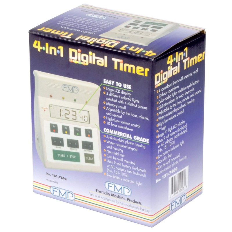 FMP Digital 4 Channel Commercial Kitchen Countdown Timer, Water Resistant,