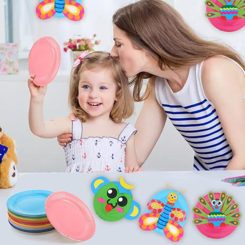 Colorful Round Disposable Paper Plates - 50Pcs Rainbow Party Dinner