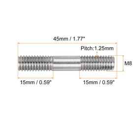 TOP-VIGOR 10Pcs Double End Threaded Stud Screw Bolt, M8x45mm 304 Stainless Steel Rod Bolts Thread Reducer Adapter, Adjustable Push Rod Stud for Furniture Hardware Machinery Maintenance and Fixes