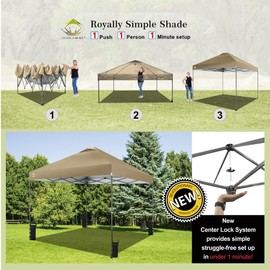 CROWN SHADES Adjustable Height on The Fly, 10x10 Pop Up Canopy - Beach Tent with One Push Setup - Easy Outdoor Sun Shade for Events, Parties, Camping - Outside Shade with STO-N-Go Bag, Khaki