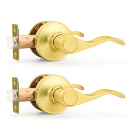 Probrico Gold Door Handles - Interior Passage Lever, Brushed Gold Closet Door Handle, Wave Style, 2 Pack