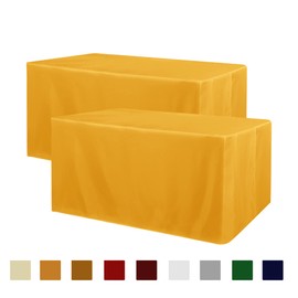 Obstal 2 Pack Table Clothes for 8 Foot Rectangle Tables - Water Resistant Washable Fabric Polyester Rectangle Table Cover Protector for Wedding, Banquet and Trade Shows, 96L x 30W Inches, Yellow