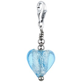 Nenalina 712024-002 Murano Glass Heart Lobster Clasp Charm Pendant for Charm Bracelet 925 Sterling Silver, Sterling Silver, Crystal