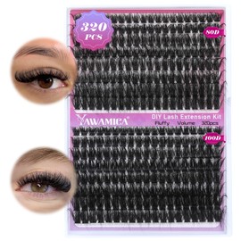 Fluffier Volume Lash Clusters 320pcs DIY Lash Extension 10-20mm D Curly Eyelash Clusters 80D+100D Wispy Individual Lashes Cluster Eyelash Extensions DIY Lash at Home by Yawamica