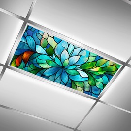 MSINMKOK Fluorescent Light Covers for Classroom Office 4x2ft Stained Glass Green Decorative Drop Ceiling Light Cover Filters Hospital Home Decorations