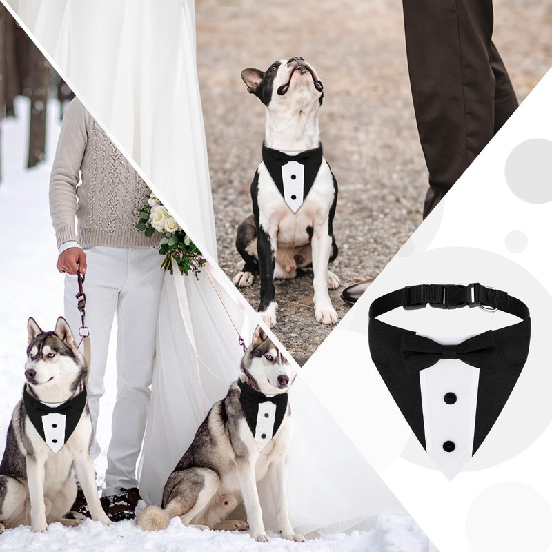 Formal Dog Tuxedo Suit with Bow Tie Wedding Bandana Collar